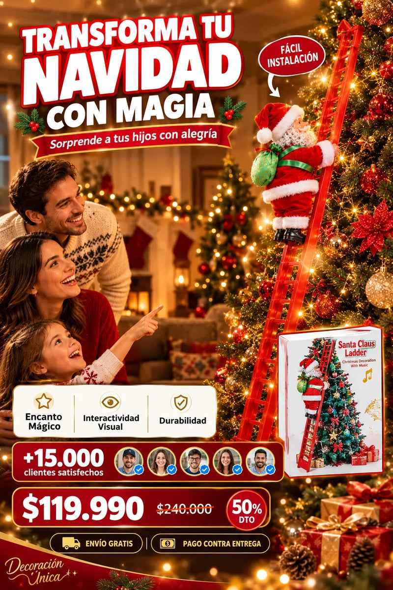 Papá Noel Escalador Para Árbol — Decoración Animada Navideña